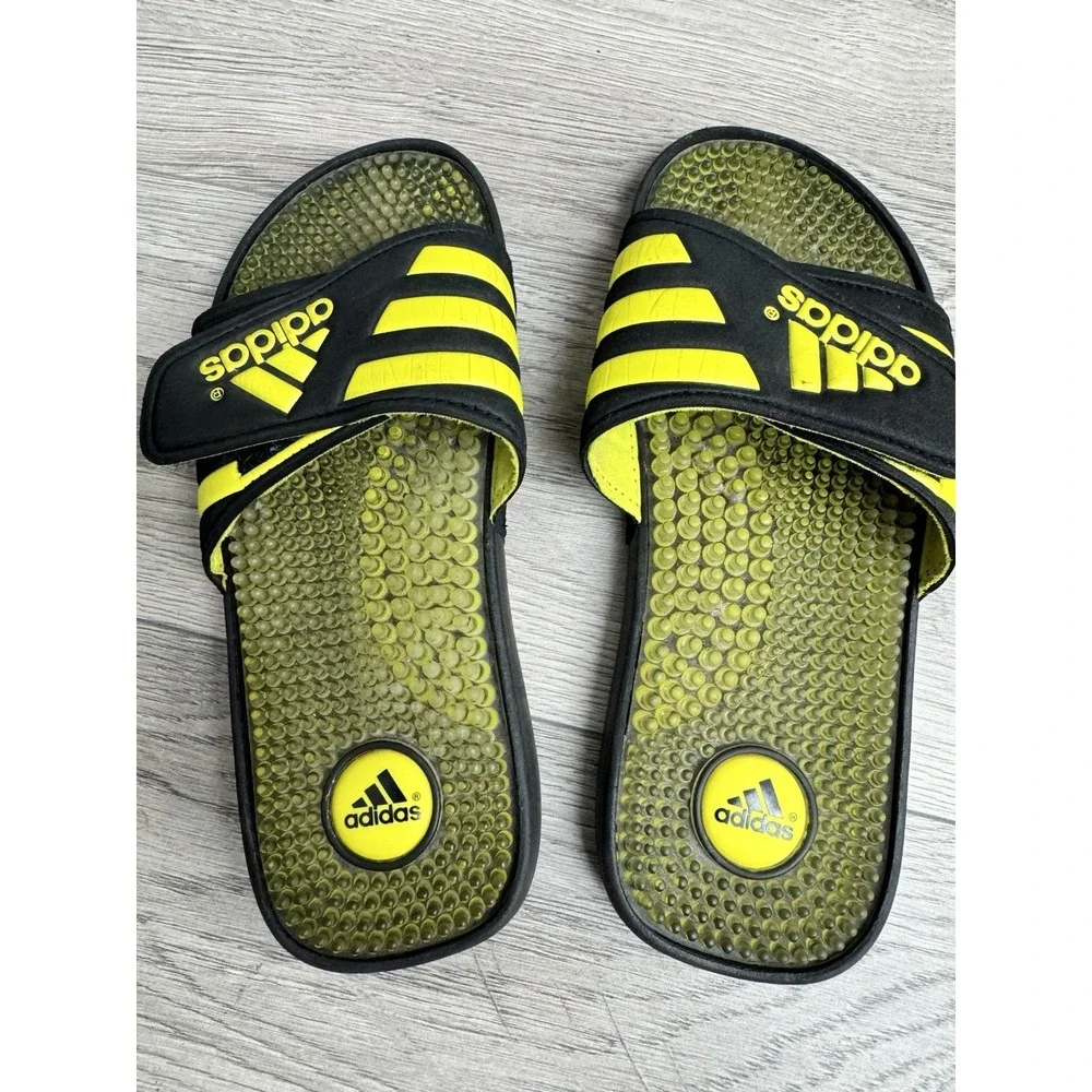 adidas Cushioned Slide Sandals Logo Accent Black Yellow Mens 7